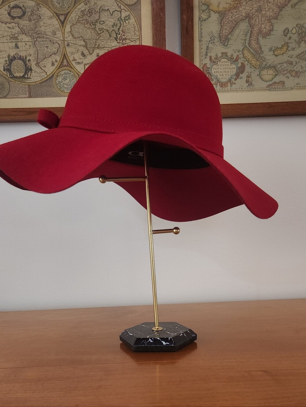 Red Wide-Brim Wool Floppy Hat - Women Accessories